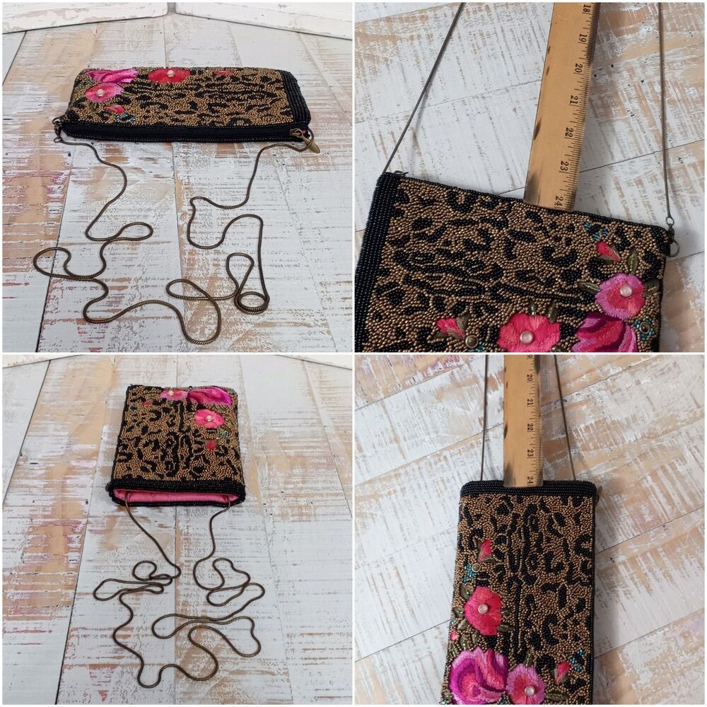 Mary Frances Queen of Everything Hand Beaded Leopard Floral Crossbody Whimsygoth - Picture 9 of 15